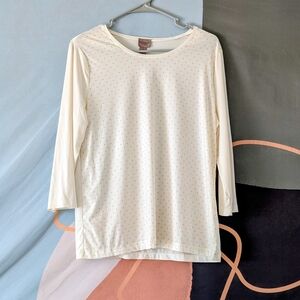 Chico's Easywear White Gold Studded Detail 3/4 Sleeve Stretch Blouse